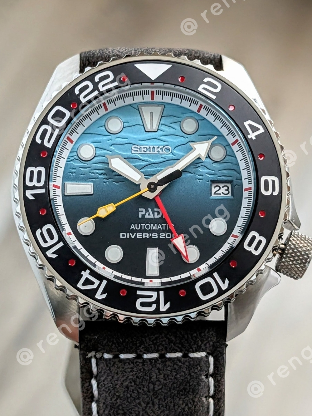 42mm Seiko GMT PADI Automatic Diver Mod Watch - Blue Gradient Dial Sapphire